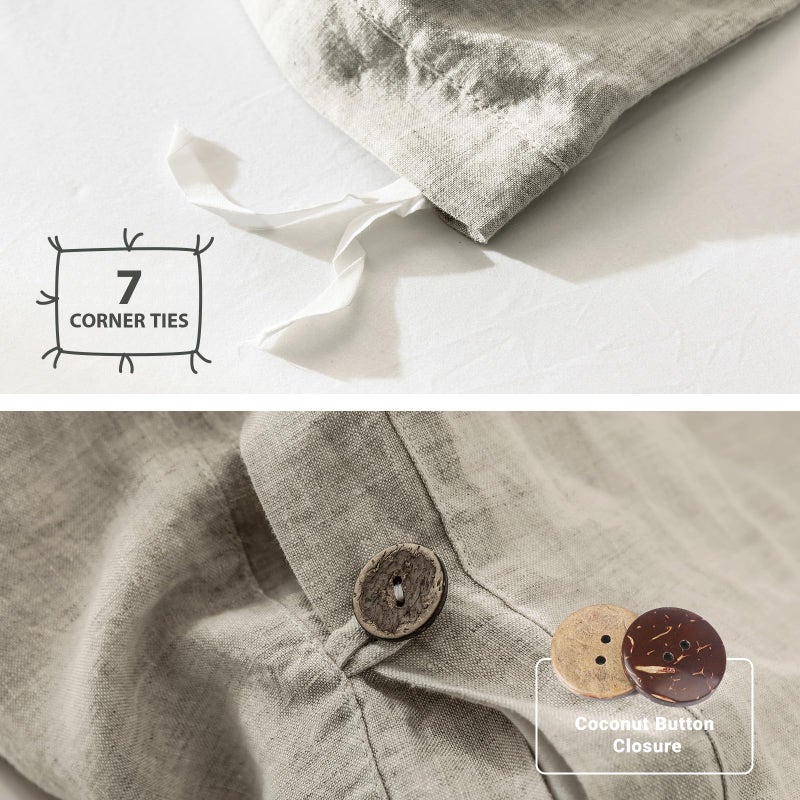 Simple&Opulence 100% Linen Duvet Cover Set, 3 Pieces Belgian Flax Breathable Bedding, 1 Comforter Cover+2 Pillowshams with Coconut Button Closure(King,Linen) - Image 3